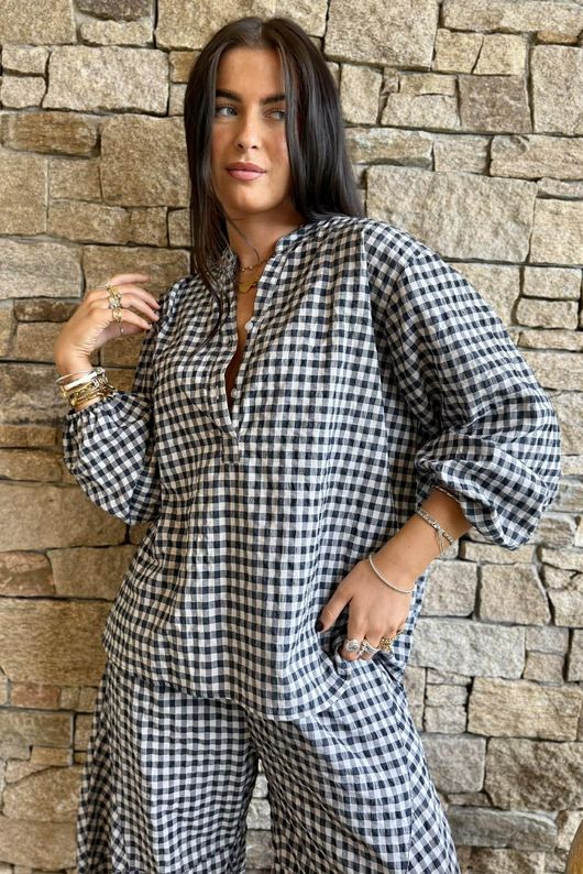 Nonni Gingham Nero Blouse Navy